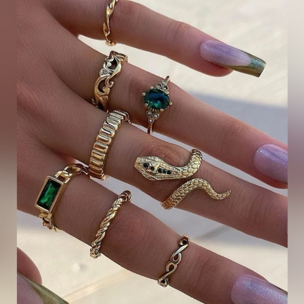 14k Gold Plated 8pc Snake Midi Ring Set